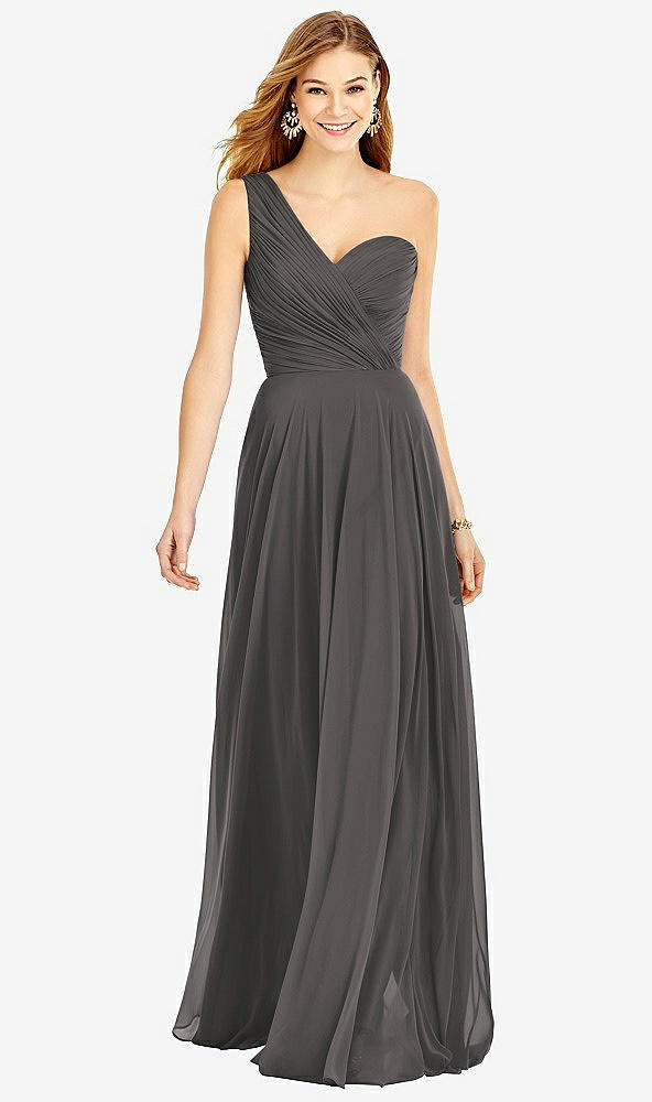 Front View - Caviar Gray One-Shoulder Draped Chiffon Maxi Dress - Dani