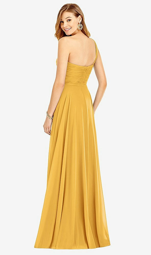 Back View - NYC Yellow One-Shoulder Draped Chiffon Maxi Dress - Dani