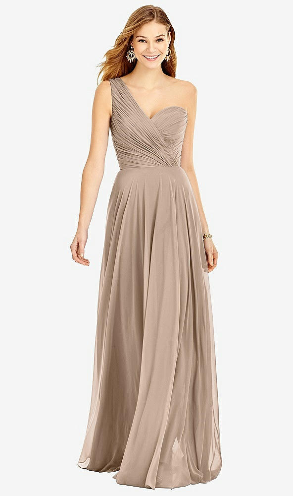 Front View - Topaz One-Shoulder Draped Chiffon Maxi Dress - Dani