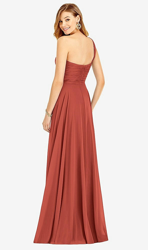 Back View - Amber Sunset One-Shoulder Draped Chiffon Maxi Dress - Dani