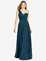 Front View Thumbnail - Atlantic Blue One-Shoulder Draped Chiffon Maxi Dress - Dani