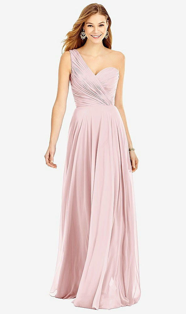 Front View - Ballet Pink One-Shoulder Draped Chiffon Maxi Dress - Dani