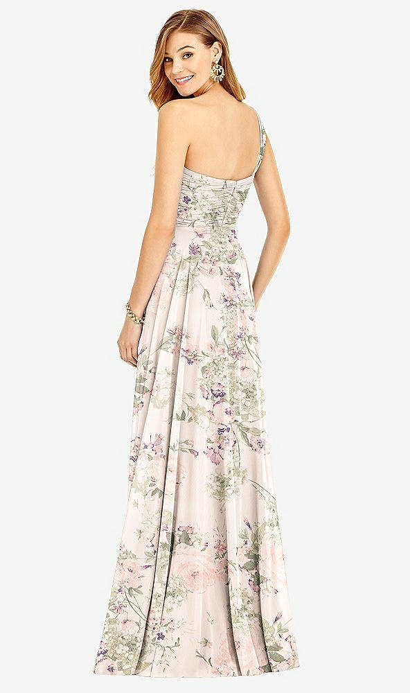 Back View - Blush Garden One-Shoulder Draped Chiffon Maxi Dress - Dani