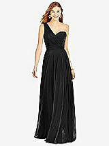 Front View Thumbnail - Black One-Shoulder Draped Chiffon Maxi Dress - Dani