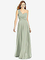 Front View Thumbnail - Celadon One-Shoulder Draped Chiffon Maxi Dress - Dani