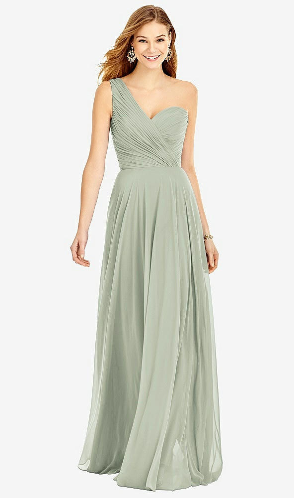 Front View - Celadon One-Shoulder Draped Chiffon Maxi Dress - Dani