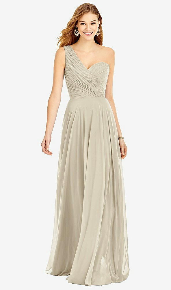 Front View - Champagne One-Shoulder Draped Chiffon Maxi Dress - Dani