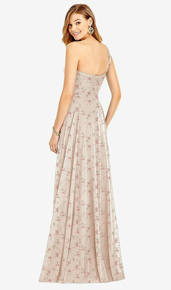 Back View - Coquette Floral Print One-Shoulder Draped Chiffon Maxi Dress - Dani