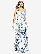 Front View Thumbnail - Cottage Rose Dusk Blue One-Shoulder Draped Chiffon Maxi Dress - Dani