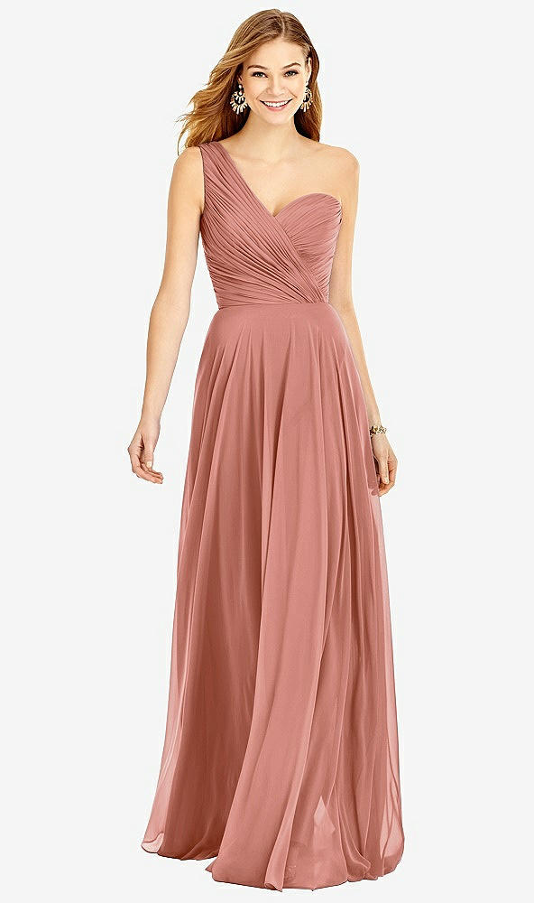 Front View - Desert Rose One-Shoulder Draped Chiffon Maxi Dress - Dani