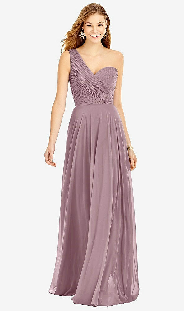 Front View - Dusty Rose One-Shoulder Draped Chiffon Maxi Dress - Dani