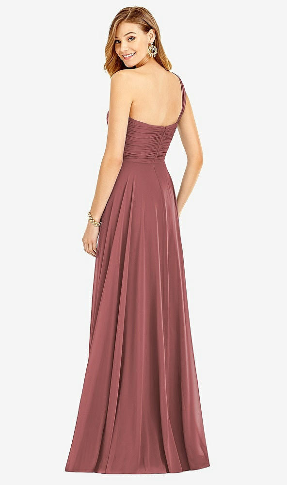 Back View - English Rose One-Shoulder Draped Chiffon Maxi Dress - Dani