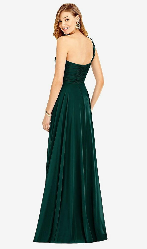 Back View - Evergreen One-Shoulder Draped Chiffon Maxi Dress - Dani