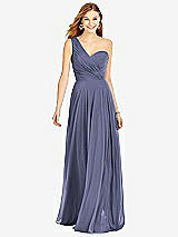 Front View Thumbnail - French Blue One-Shoulder Draped Chiffon Maxi Dress - Dani