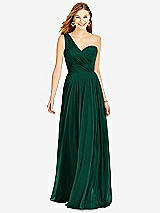 Front View Thumbnail - Hunter Green One-Shoulder Draped Chiffon Maxi Dress - Dani