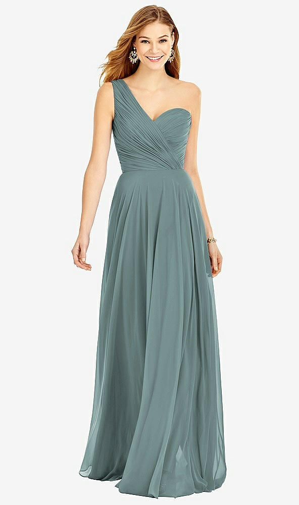 Front View - Icelandic One-Shoulder Draped Chiffon Maxi Dress - Dani