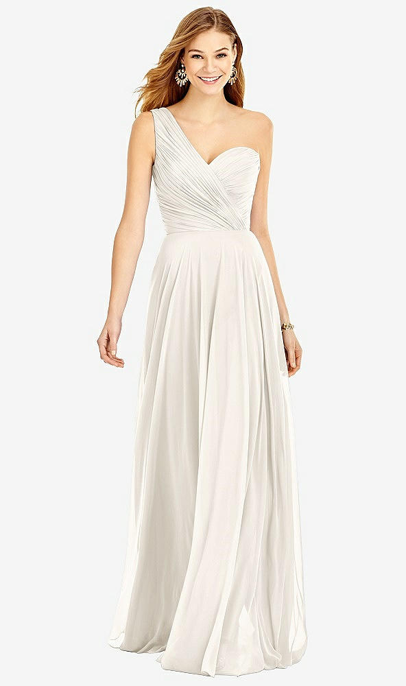 Front View - Ivory One-Shoulder Draped Chiffon Maxi Dress - Dani