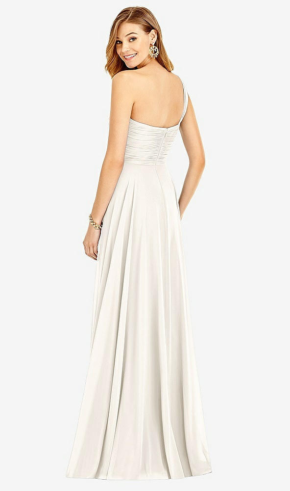 Back View - Ivory One-Shoulder Draped Chiffon Maxi Dress - Dani