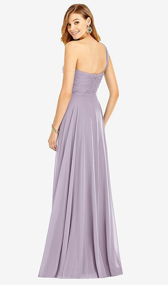 Back View - Lilac Haze One-Shoulder Draped Chiffon Maxi Dress - Dani