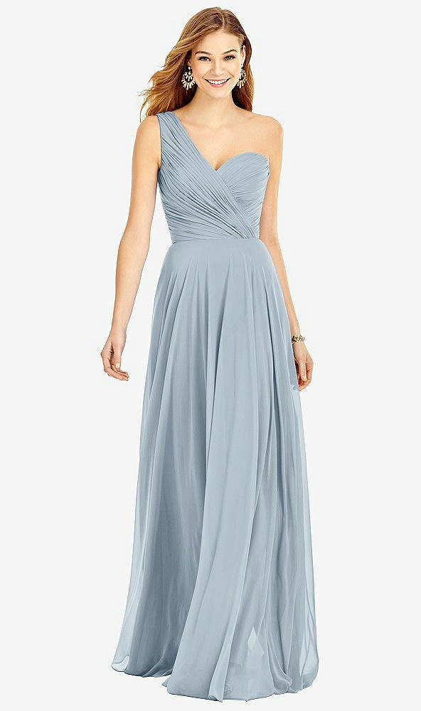 Front View - Mist One-Shoulder Draped Chiffon Maxi Dress - Dani