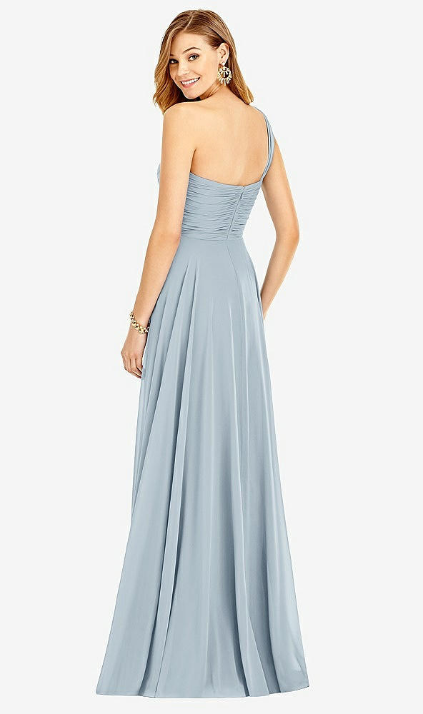 Back View - Mist One-Shoulder Draped Chiffon Maxi Dress - Dani