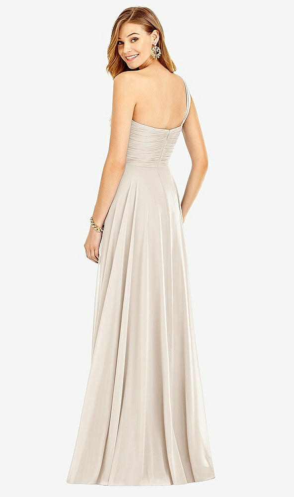 Back View - Oat One-Shoulder Draped Chiffon Maxi Dress - Dani