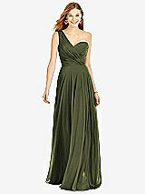 Front View Thumbnail - Olive Green One-Shoulder Draped Chiffon Maxi Dress - Dani