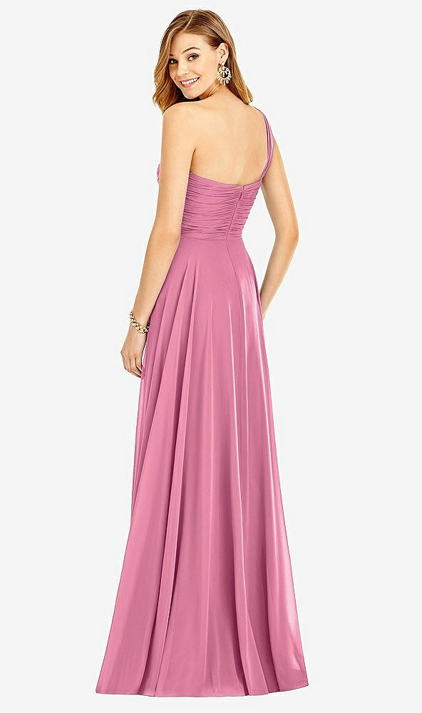 Back View - Orchid Pink One-Shoulder Draped Chiffon Maxi Dress - Dani