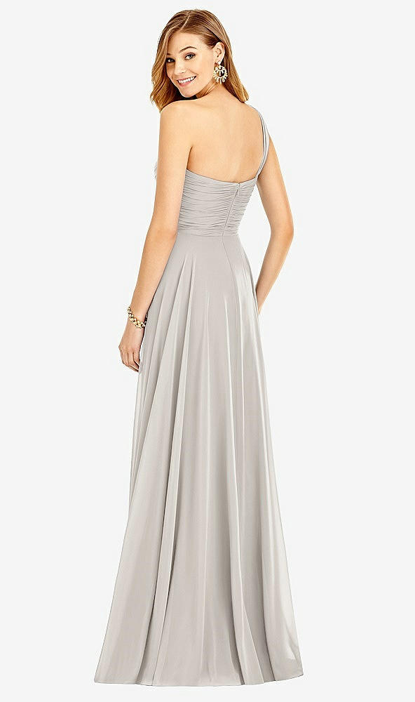 Back View - Oyster One-Shoulder Draped Chiffon Maxi Dress - Dani