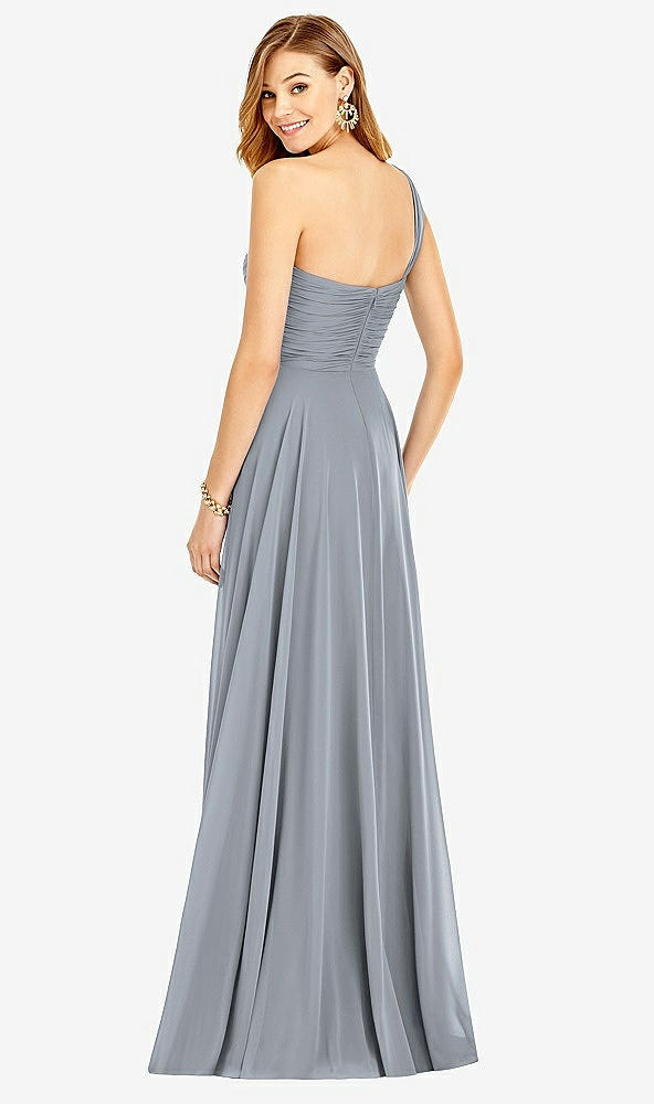 Back View - Platinum One-Shoulder Draped Chiffon Maxi Dress - Dani