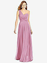 Front View Thumbnail - Powder Pink One-Shoulder Draped Chiffon Maxi Dress - Dani