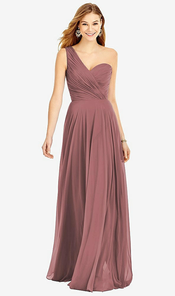 Front View - Rosewood One-Shoulder Draped Chiffon Maxi Dress - Dani