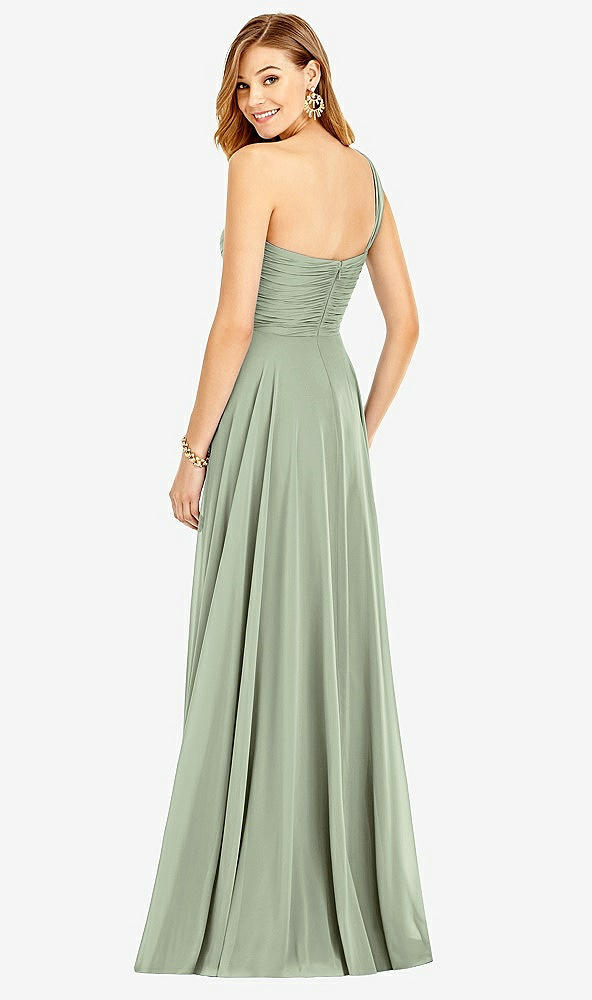 Back View - Sage One-Shoulder Draped Chiffon Maxi Dress - Dani