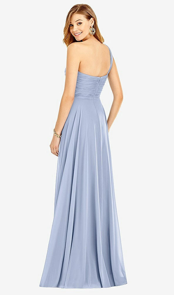 Back View - Sky Blue One-Shoulder Draped Chiffon Maxi Dress - Dani