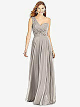 Front View Thumbnail - Taupe One-Shoulder Draped Chiffon Maxi Dress - Dani