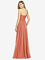 Rear View Thumbnail - Terracotta Copper One-Shoulder Draped Chiffon Maxi Dress - Dani