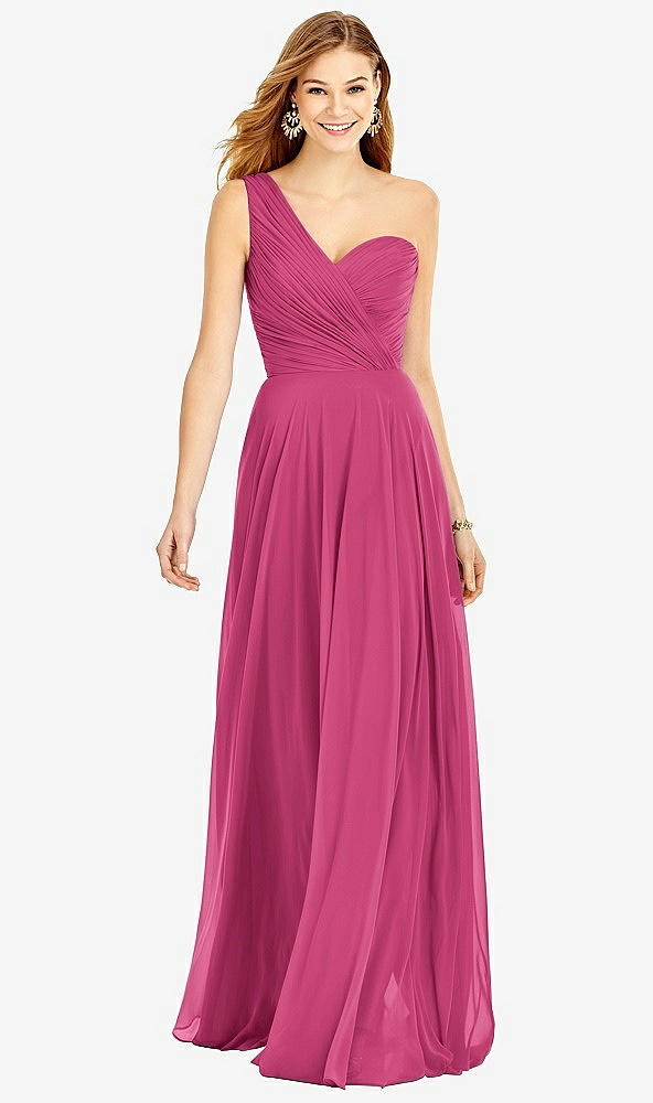 Front View - Tea Rose One-Shoulder Draped Chiffon Maxi Dress - Dani