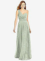 Front View Thumbnail - Vintage Primrose Sage One-Shoulder Draped Chiffon Maxi Dress - Dani