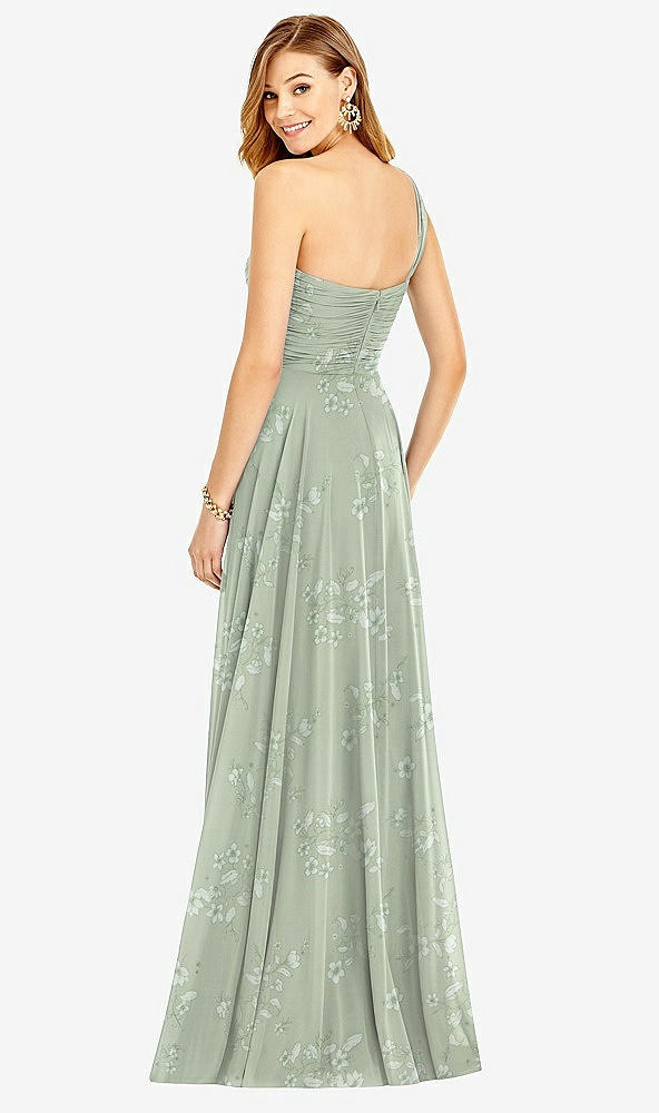 Back View - Vintage Primrose Sage One-Shoulder Draped Chiffon Maxi Dress - Dani