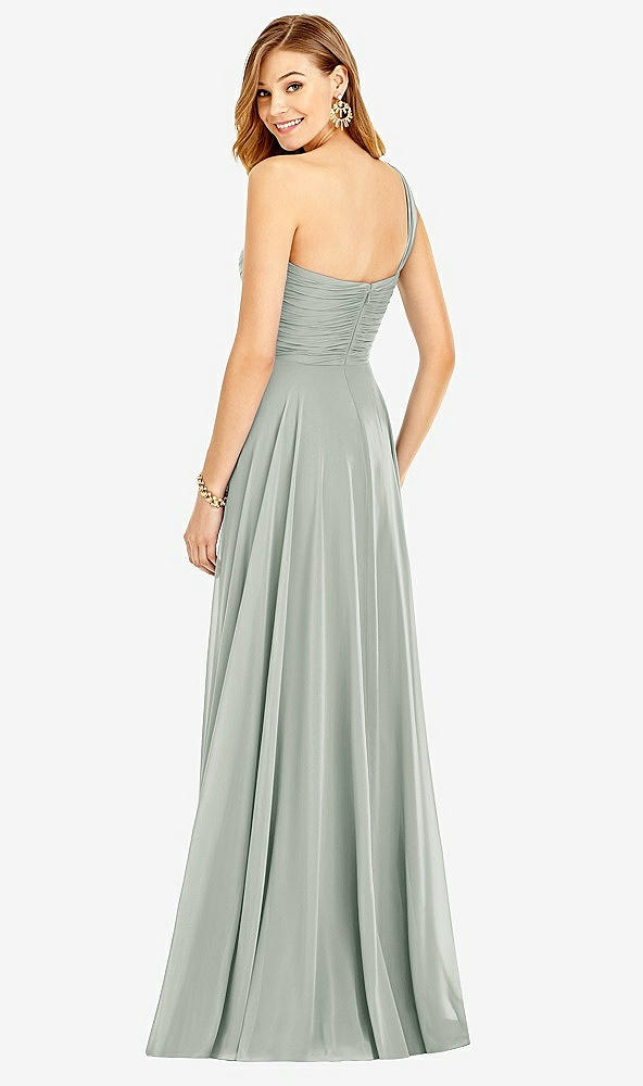 Back View - Willow Green One-Shoulder Draped Chiffon Maxi Dress - Dani