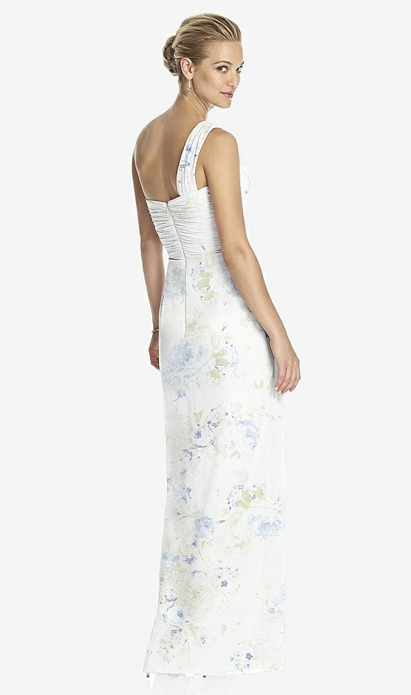 Back View - Bleu Garden One-Shoulder Draped Maxi Dress with Front Slit - Aeryn