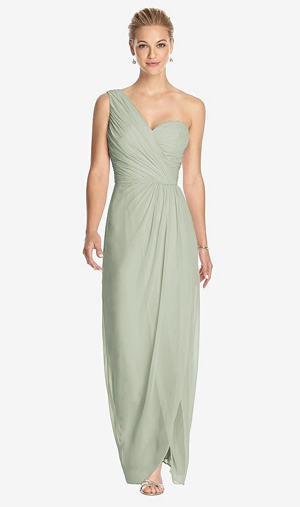 Front View - Celadon One-Shoulder Draped Maxi Dress with Front Slit - Aeryn