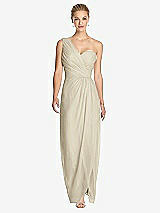 Front View Thumbnail - Champagne One-Shoulder Draped Maxi Dress with Front Slit - Aeryn