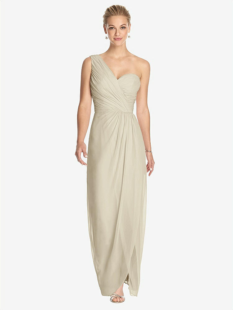 One-shoulder Draped Satin Maxi Bridesmaid Dress In Champagne | The Dessy  Group