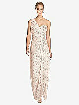 Front View Thumbnail - Coquette Floral Print One-Shoulder Draped Maxi Dress with Front Slit - Aeryn