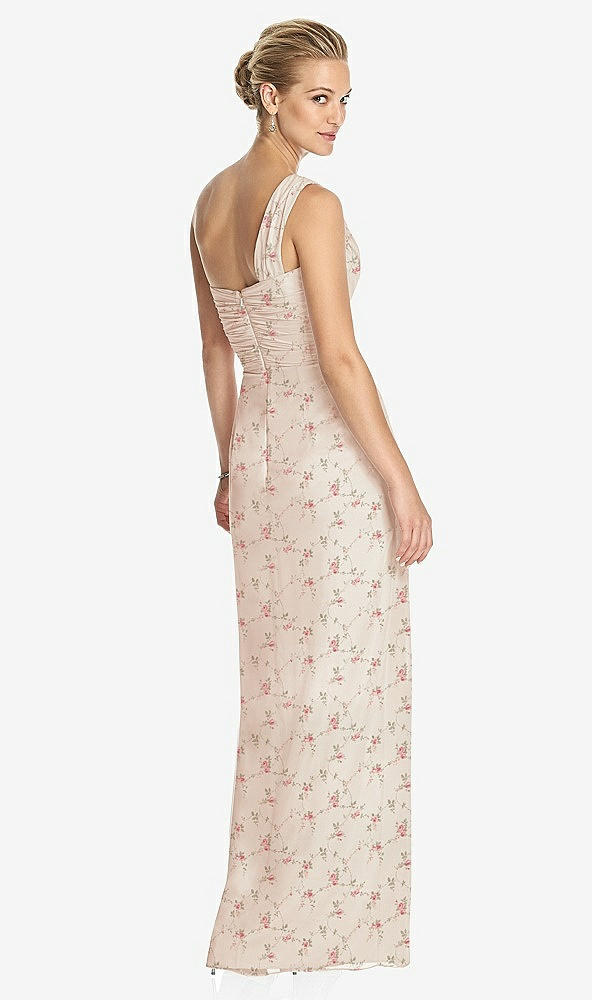 Back View - Coquette Floral Print One-Shoulder Draped Maxi Dress with Front Slit - Aeryn