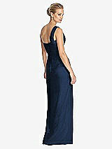 Rear View Thumbnail - Midnight Navy One-Shoulder Draped Maxi Dress with Front Slit - Aeryn