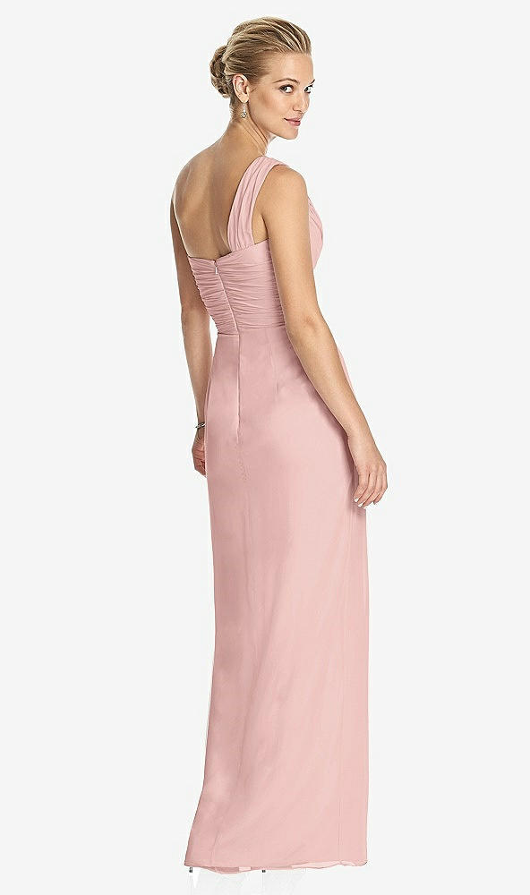 Back View - Rose - PANTONE Rose Quartz One-Shoulder Draped Maxi Dress with Front Slit - Aeryn