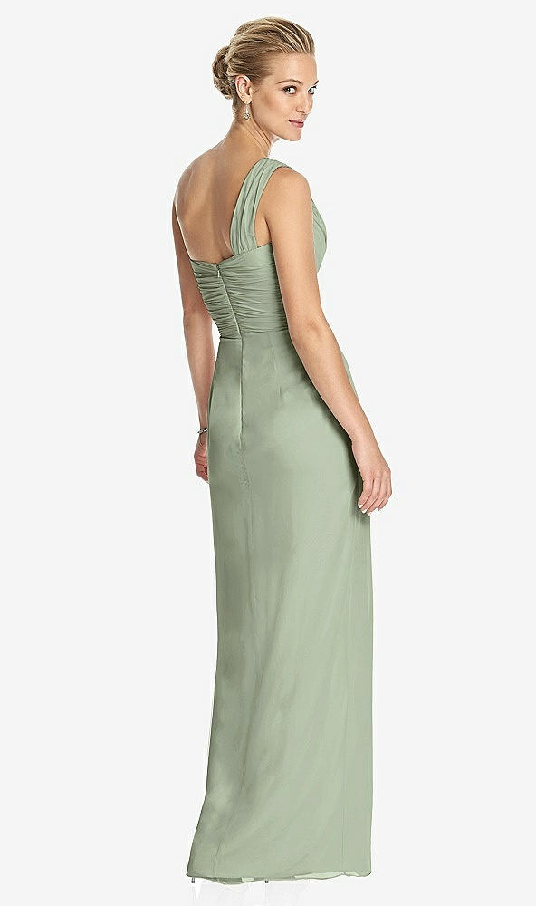 Back View - Sage One-Shoulder Draped Maxi Dress with Front Slit - Aeryn