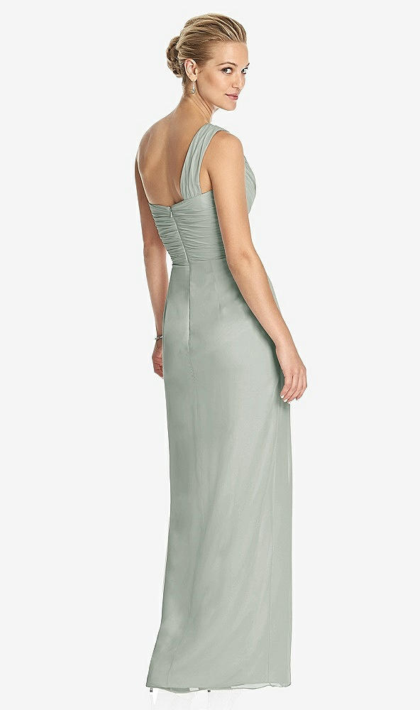 Back View - Willow Green One-Shoulder Draped Maxi Dress with Front Slit - Aeryn